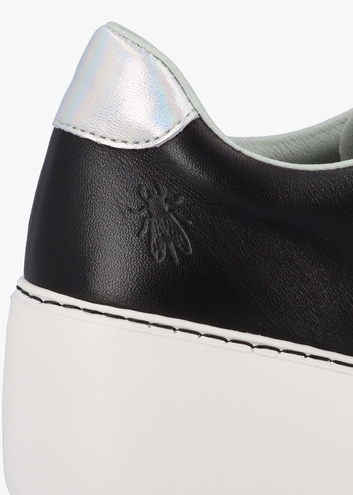 Delf Black Silver Leather Wedge Trainers