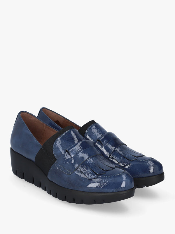 Kenai Navy Patent Leather Low Wedge Loafers