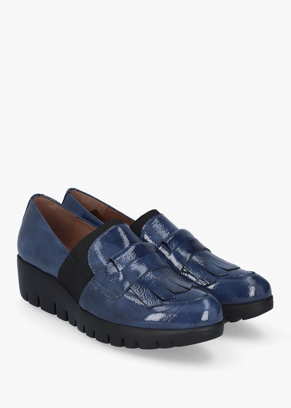 Kenai Navy Patent Leather Low Wedge Loafers