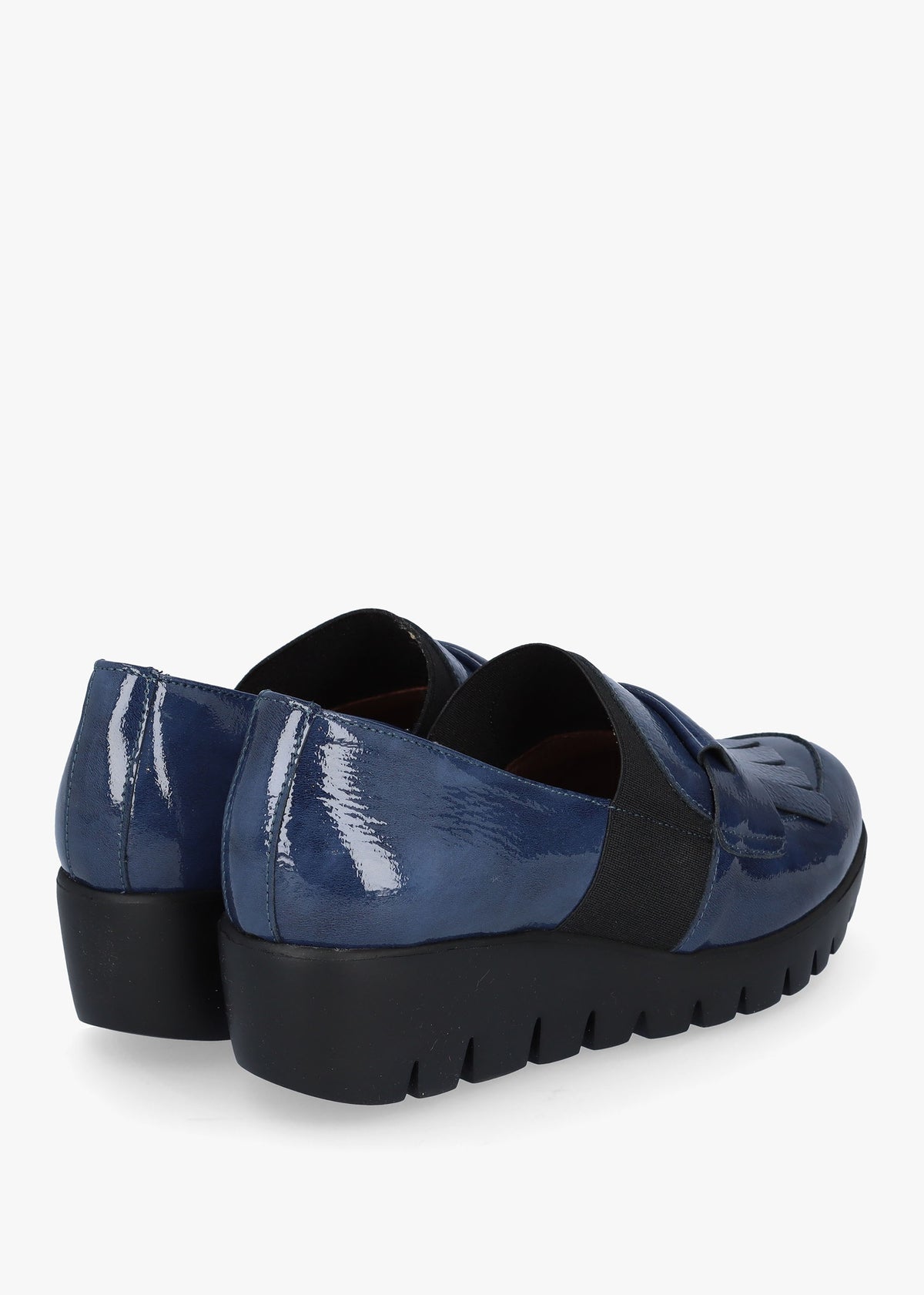 Kenai Navy Patent Leather Low Wedge Loafers