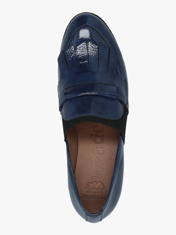 Kenai Navy Patent Leather Low Wedge Loafers