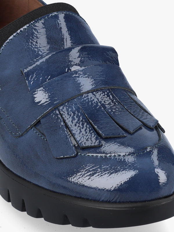 Kenai Navy Patent Leather Low Wedge Loafers