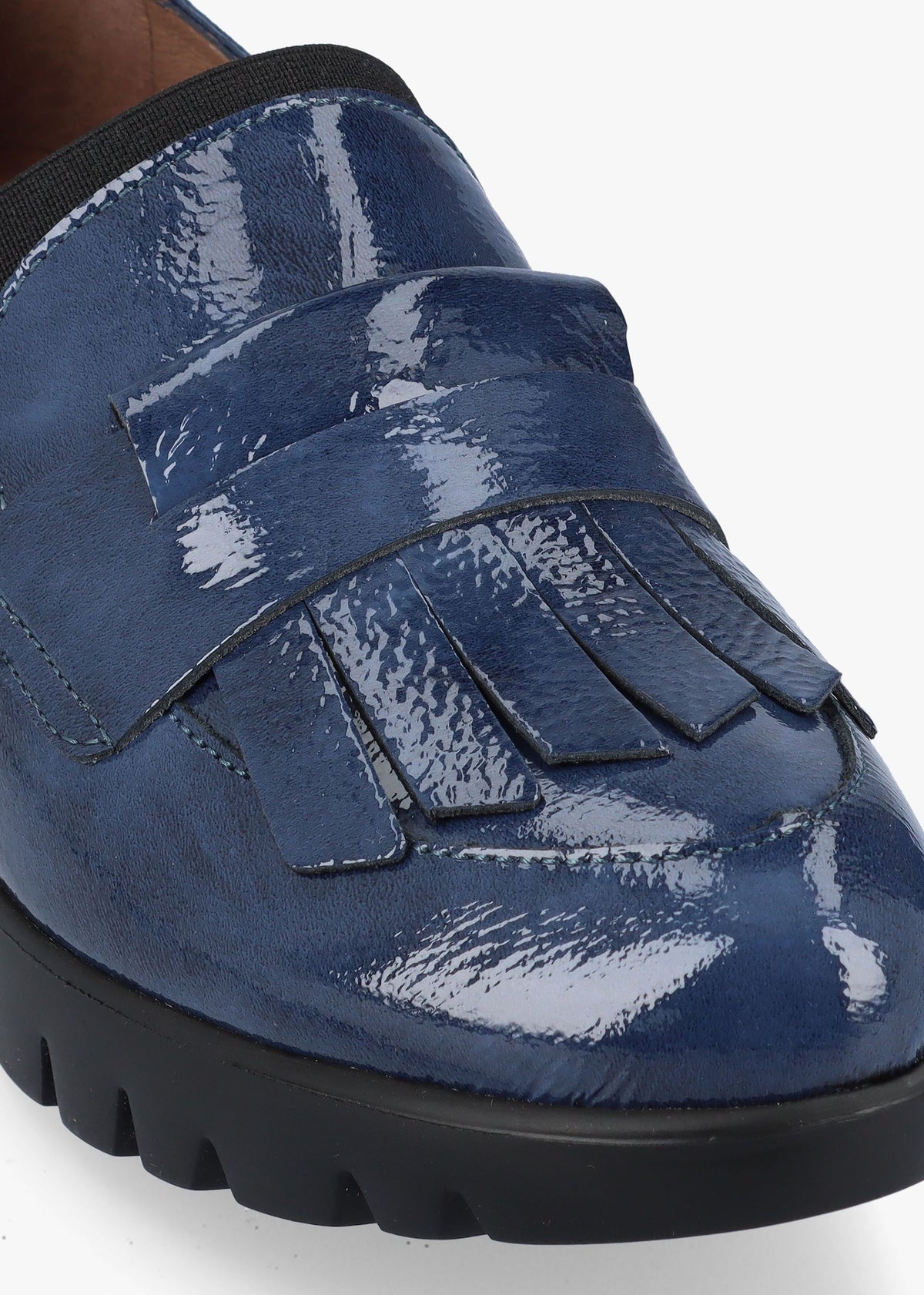 Kenai Navy Patent Leather Low Wedge Loafers