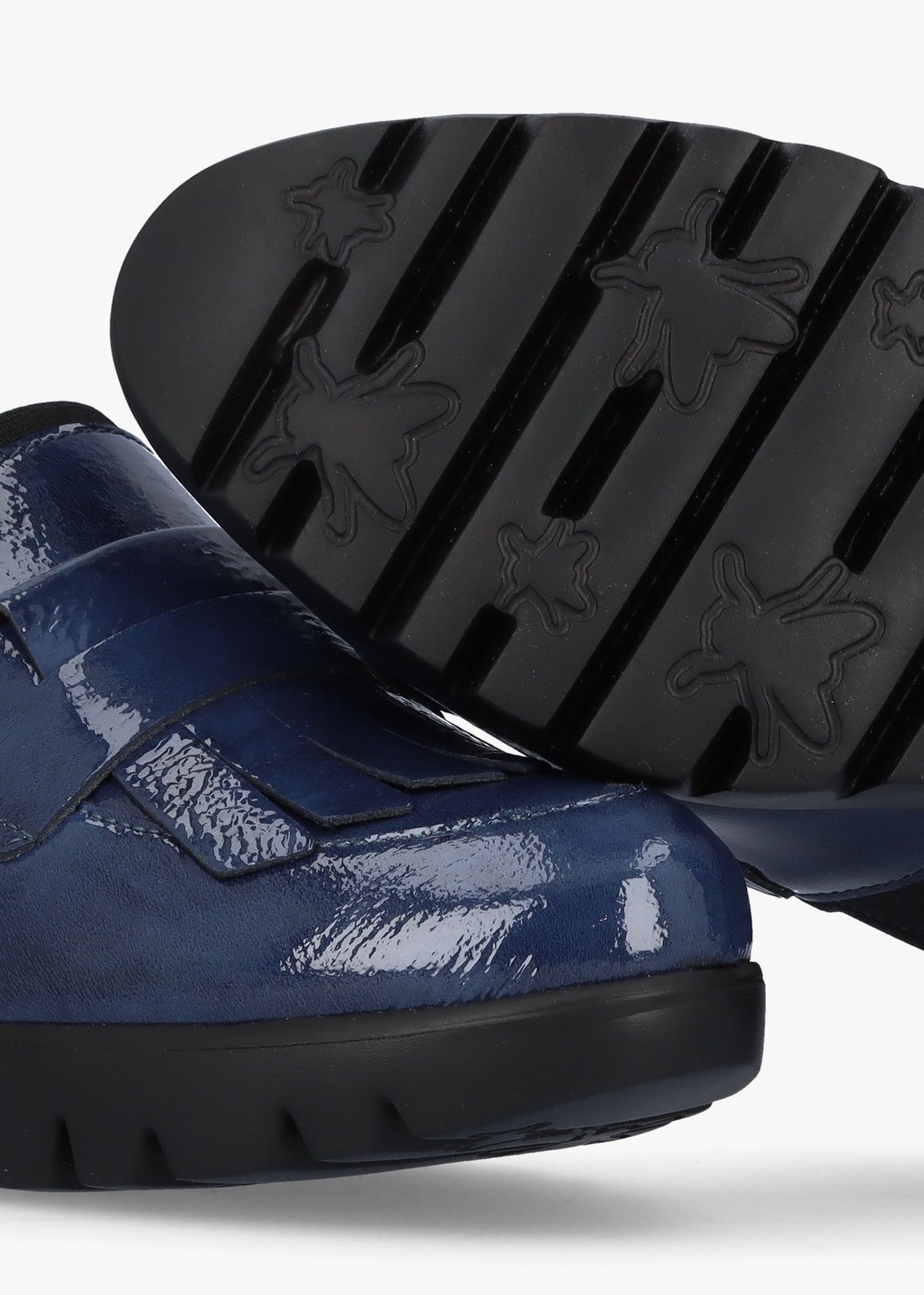 Kenai Navy Patent Leather Low Wedge Loafers