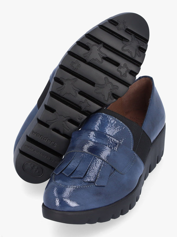Kenai Navy Patent Leather Low Wedge Loafers