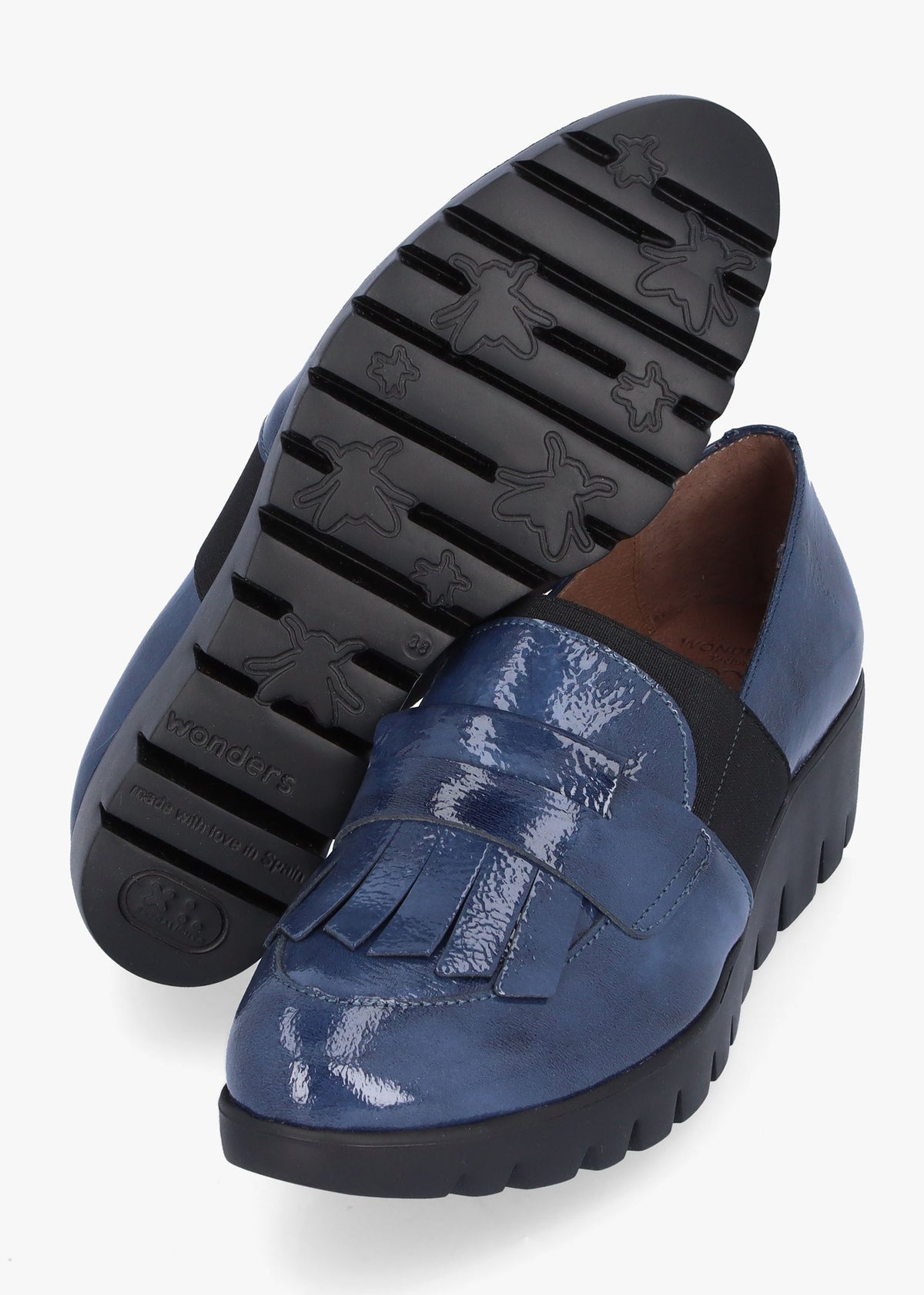Kenai Navy Patent Leather Low Wedge Loafers