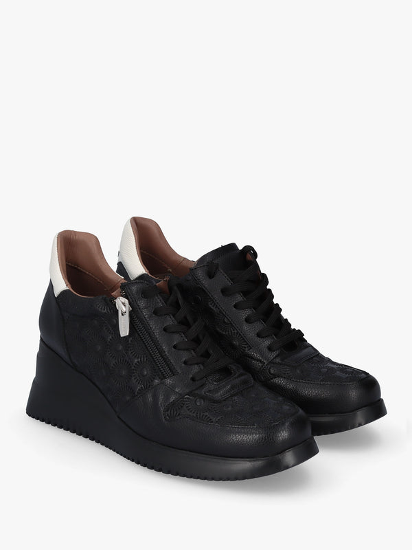 Rainbow Black Leather Wedge Trainers