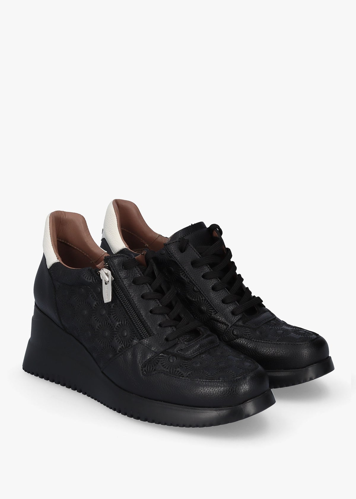 Rainbow Black Leather Wedge Trainers