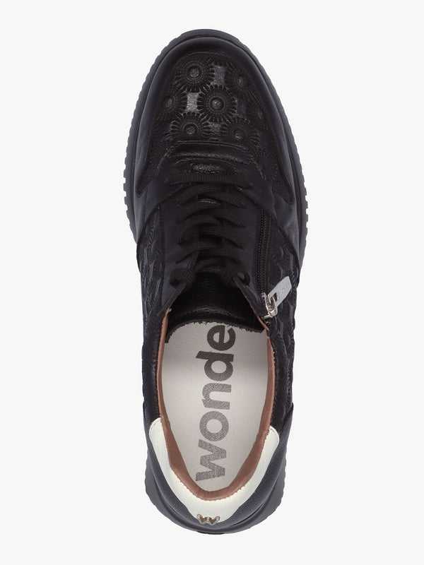 Rainbow Black Leather Wedge Trainers