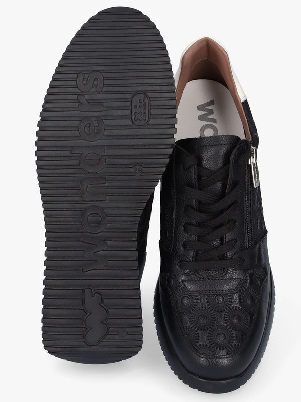 Rainbow Black Leather Wedge Trainers