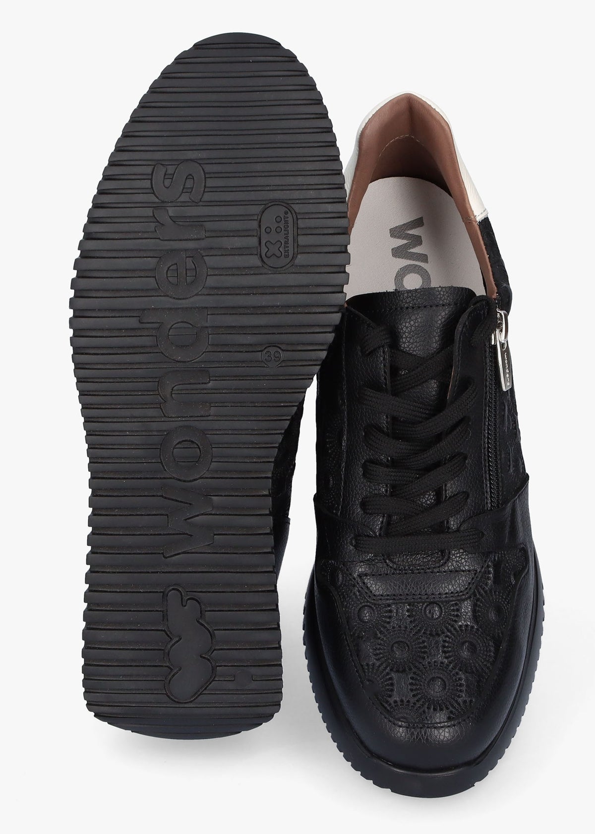 Rainbow Black Leather Wedge Trainers