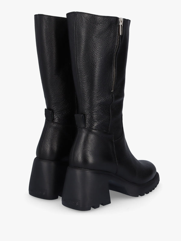 Neo Black Leather Block Heel Calf Boots