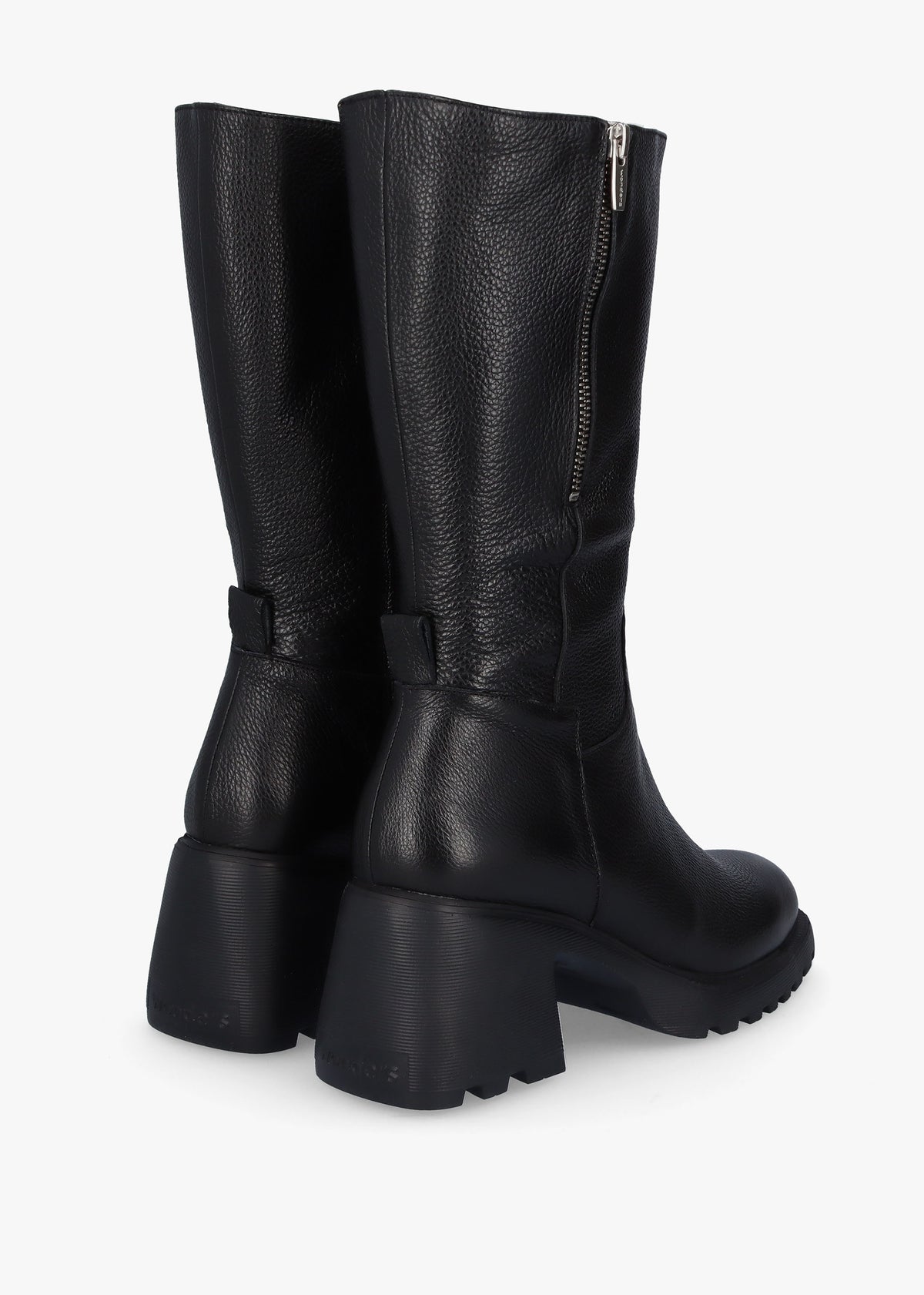 Neo Black Leather Block Heel Calf Boots
