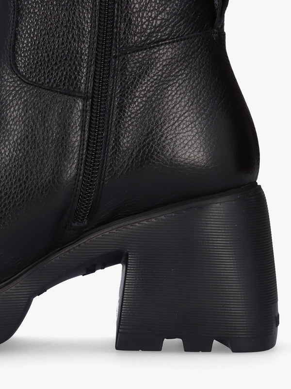 Neo Black Leather Block Heel Calf Boots