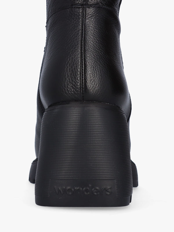 Neo Black Leather Block Heel Calf Boots