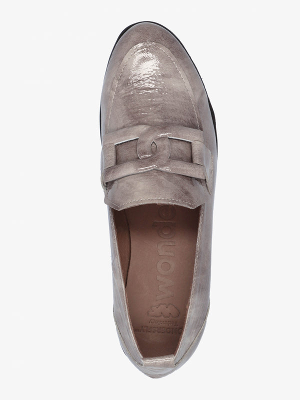 Rings Grey Patent Leather Low Wedge Loafers