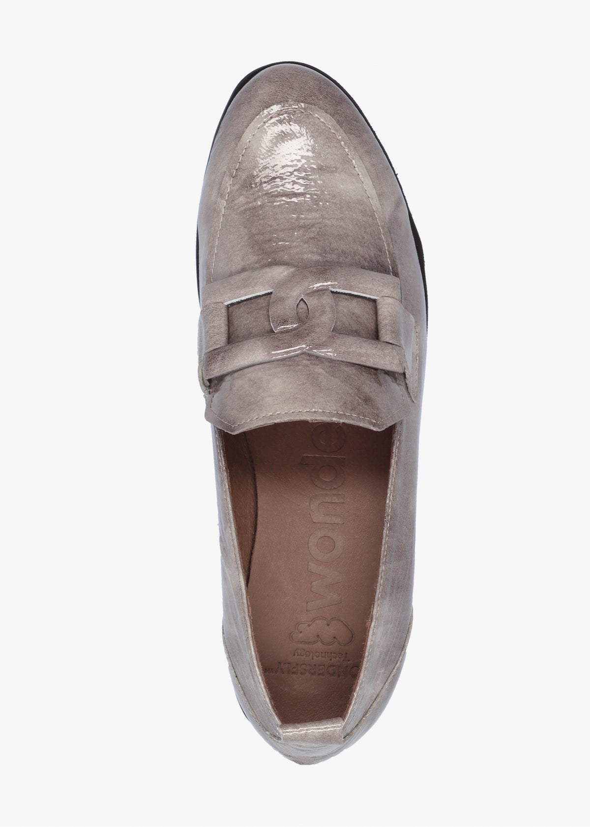 Rings Grey Patent Leather Low Wedge Loafers