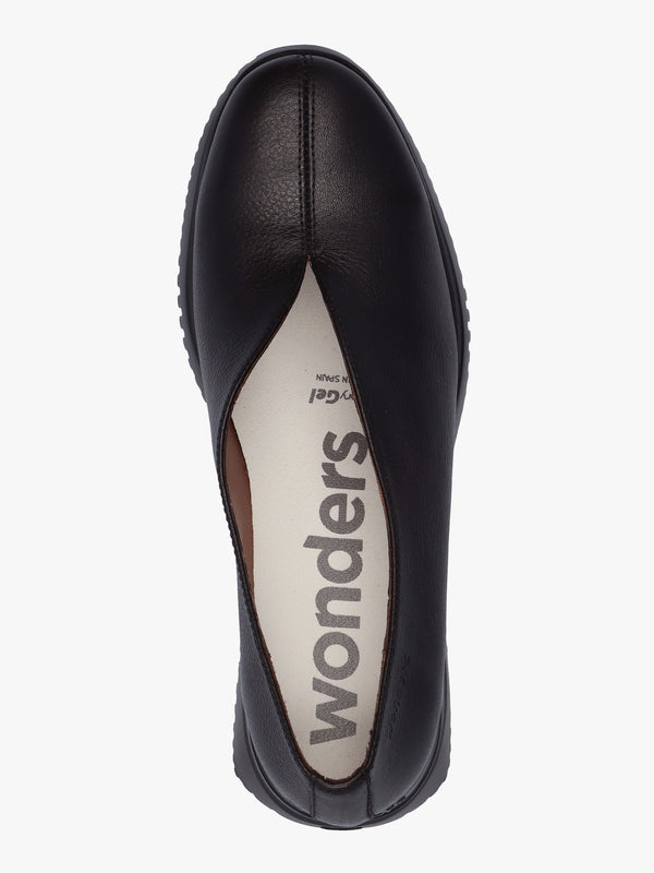 Water Black Leather V Font Wedge Court Shoes