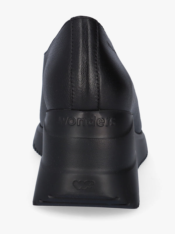 Water Black Leather V Font Wedge Court Shoes