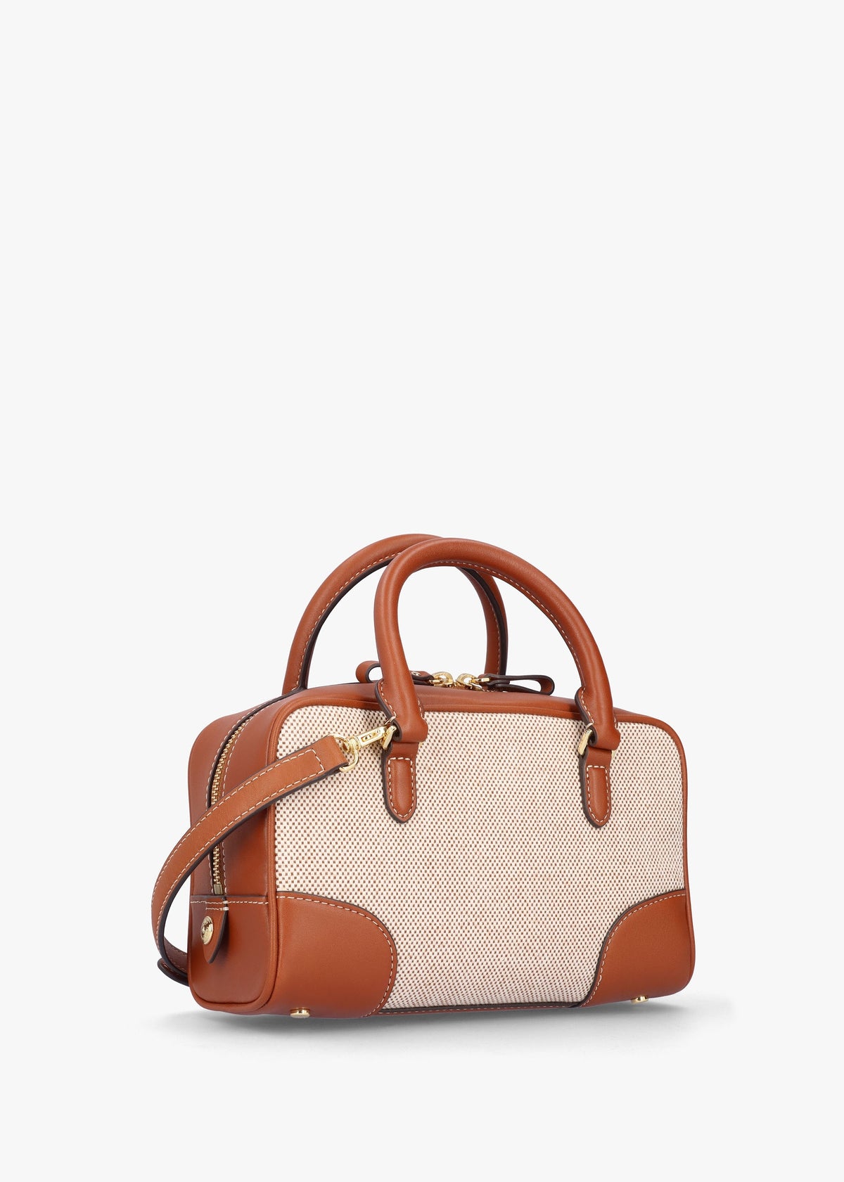 Small Emerie Tan Lauren Canvas & Leather Satchel Bag