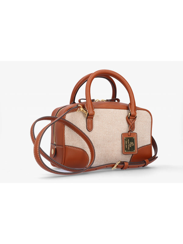 Small Emerie Tan Lauren Canvas & Leather Satchel Bag