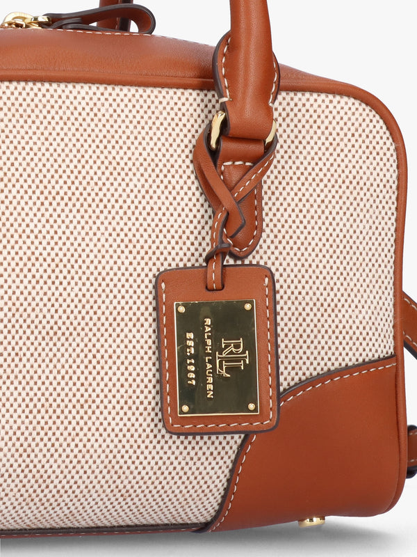 Small Emerie Tan Lauren Canvas & Leather Satchel Bag