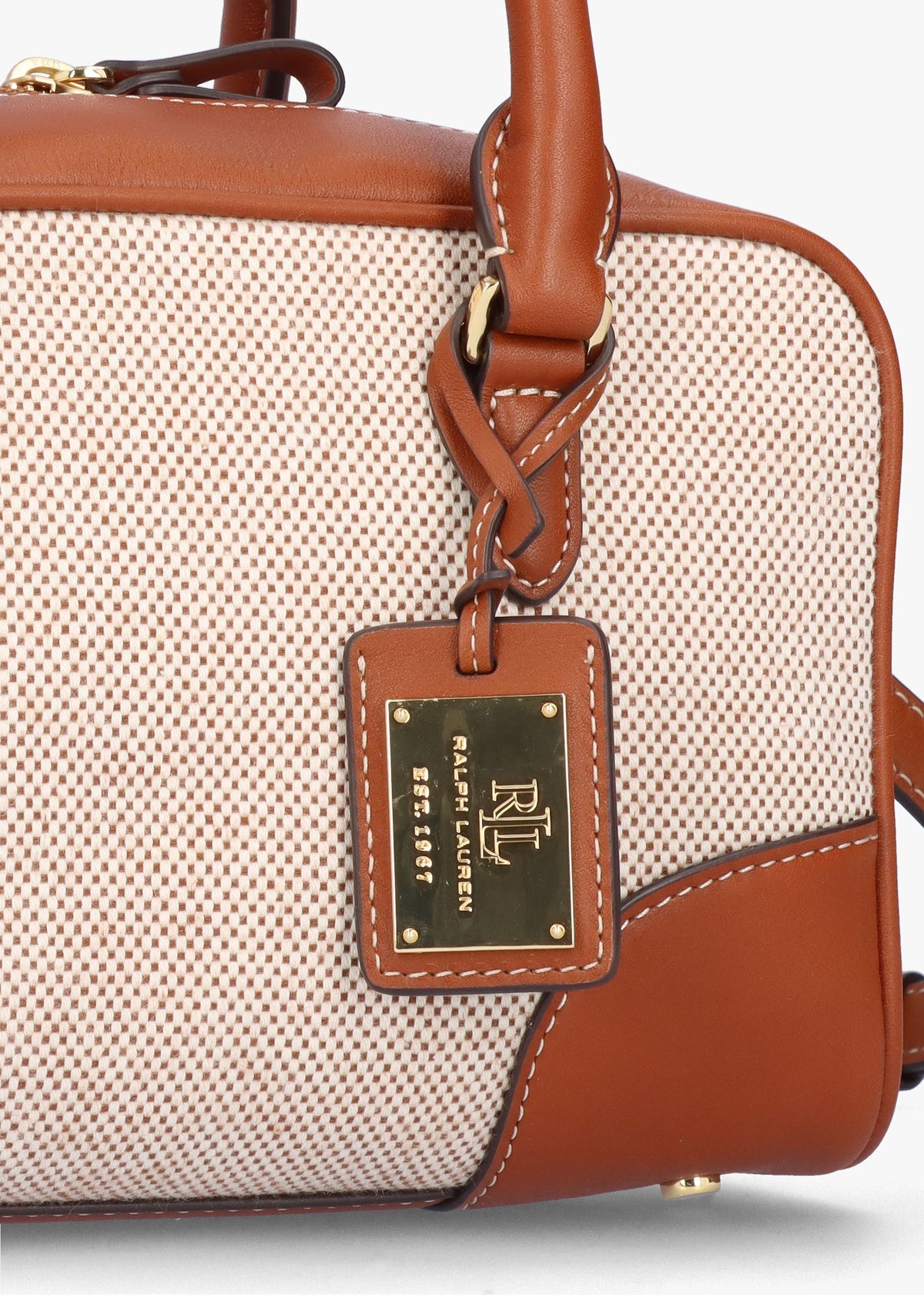 Small Emerie Tan Lauren Canvas & Leather Satchel Bag