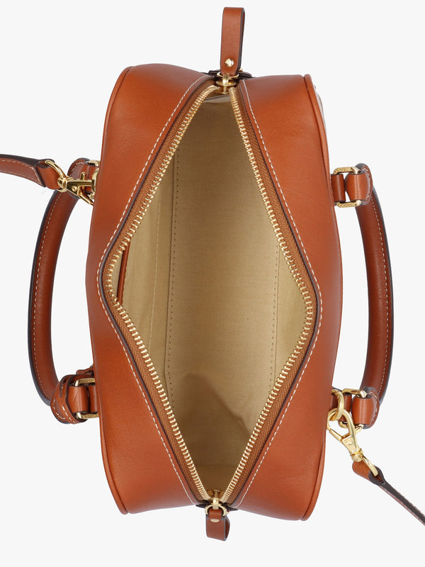 Small Emerie Tan Lauren Canvas & Leather Satchel Bag