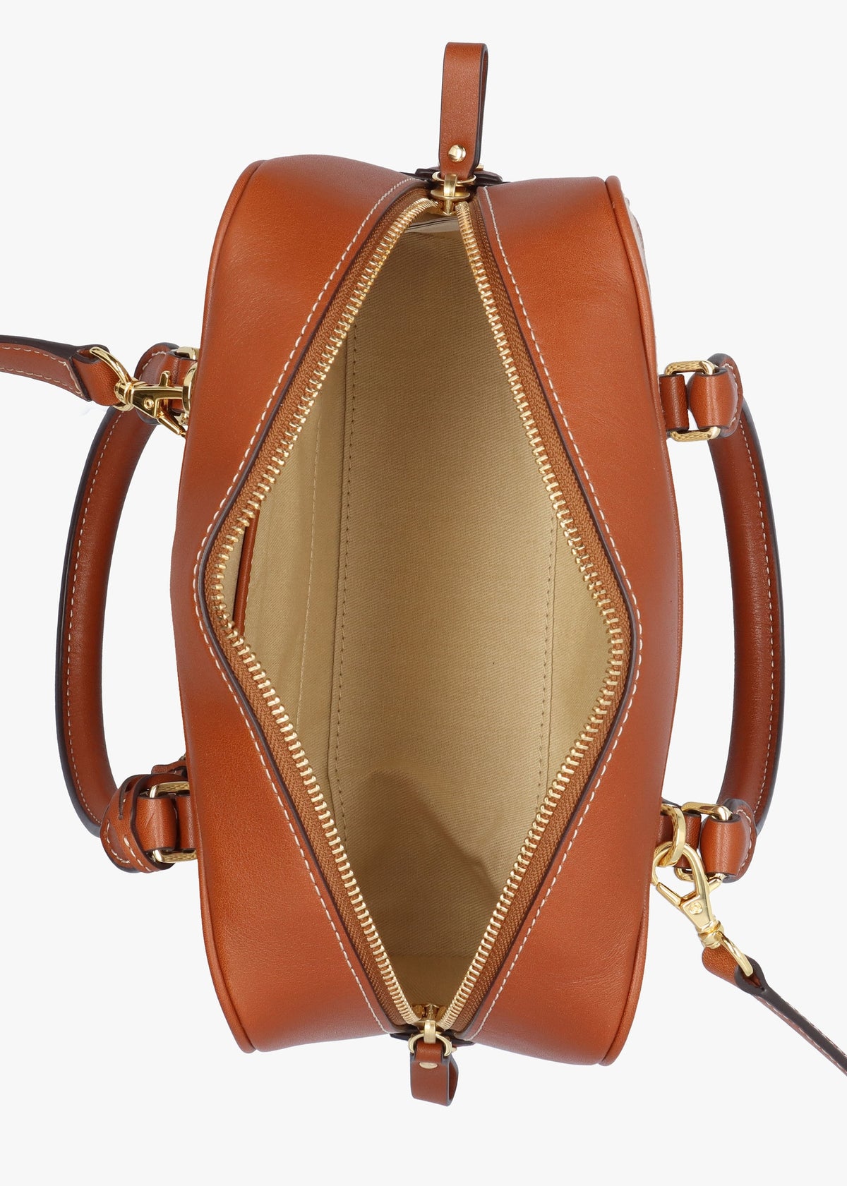 Small Emerie Tan Lauren Canvas & Leather Satchel Bag