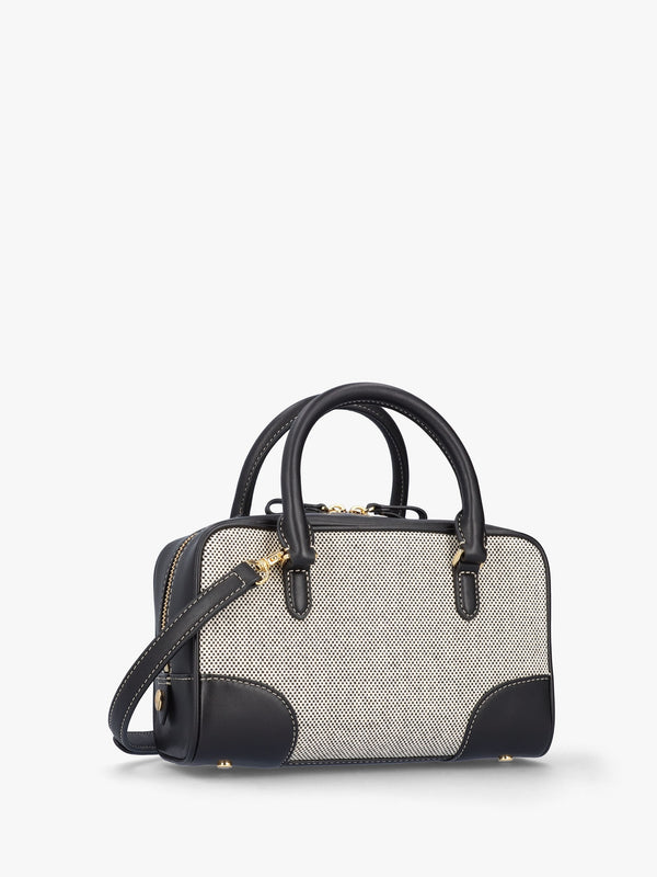 Small Emerie Black Canvas & Leather Satchel Bag