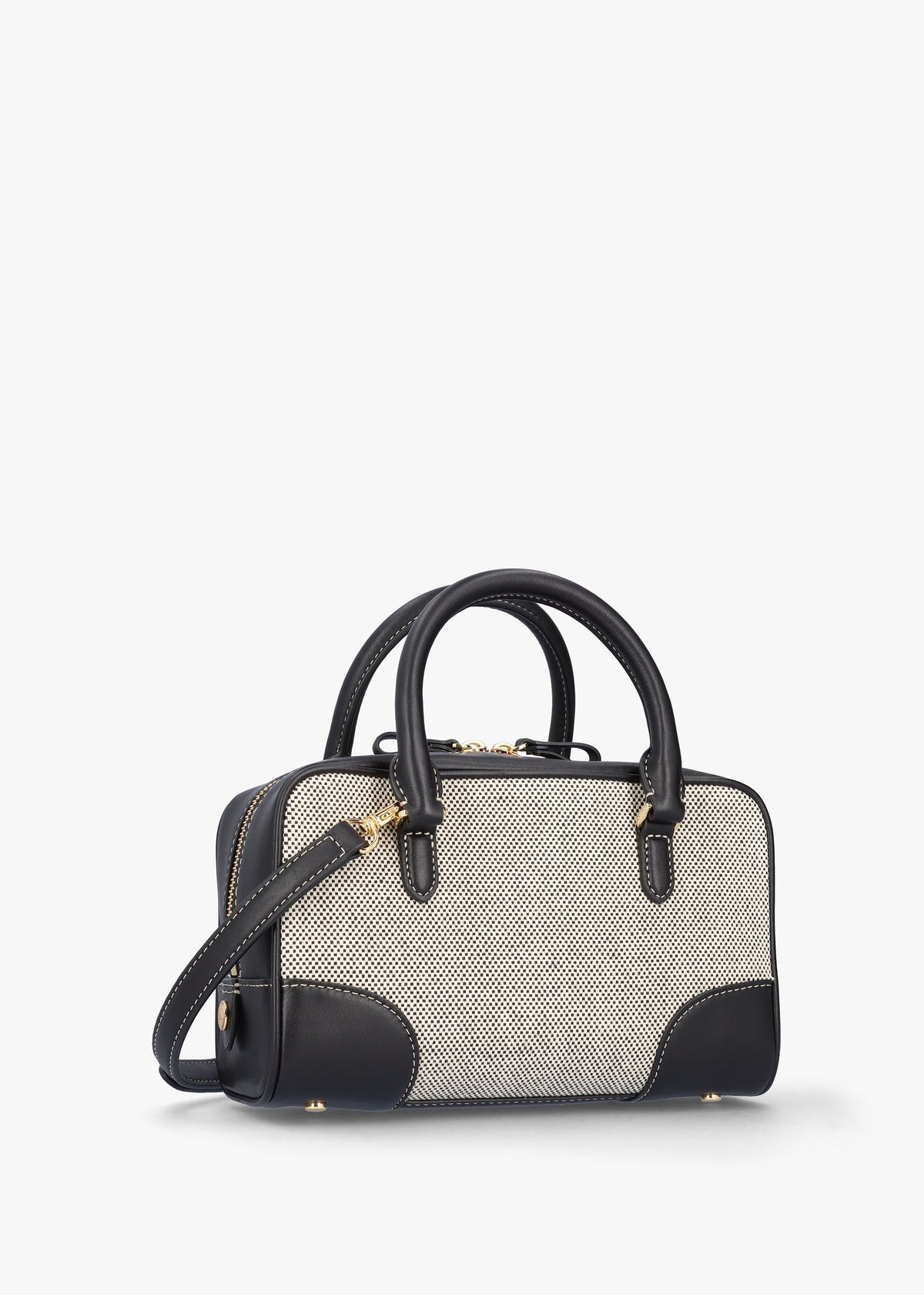 Small Emerie Black Canvas & Leather Satchel Bag