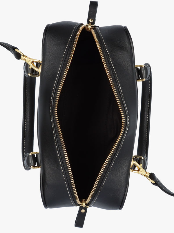 Small Emerie Black Canvas & Leather Satchel Bag