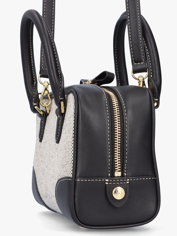 Small Emerie Black Canvas & Leather Satchel Bag
