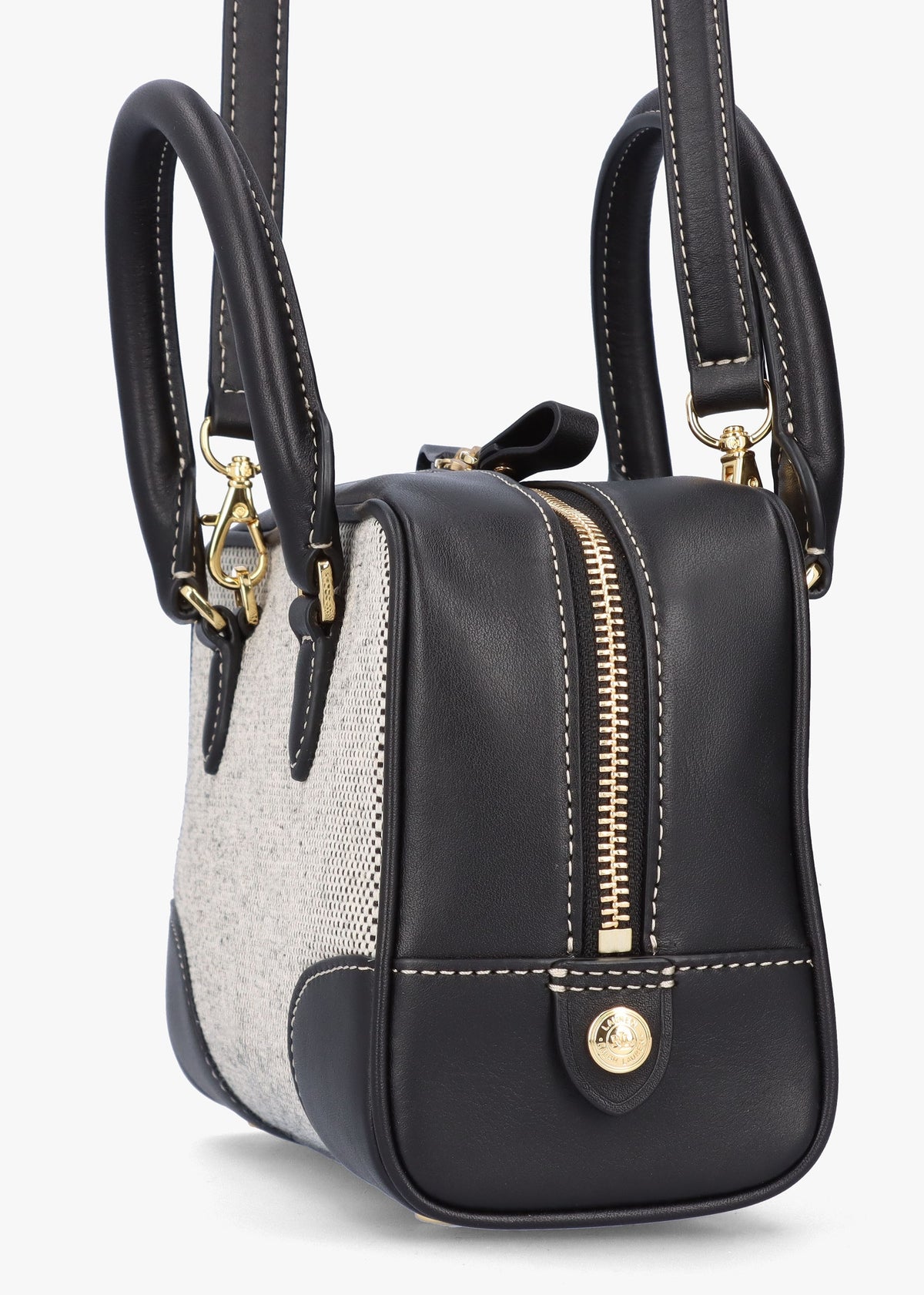 Small Emerie Black Canvas & Leather Satchel Bag