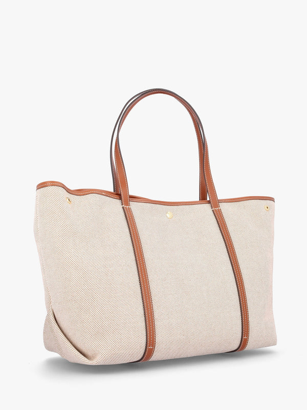 Large Emerie Tan Lauren Canvas & Leather Tote Bag