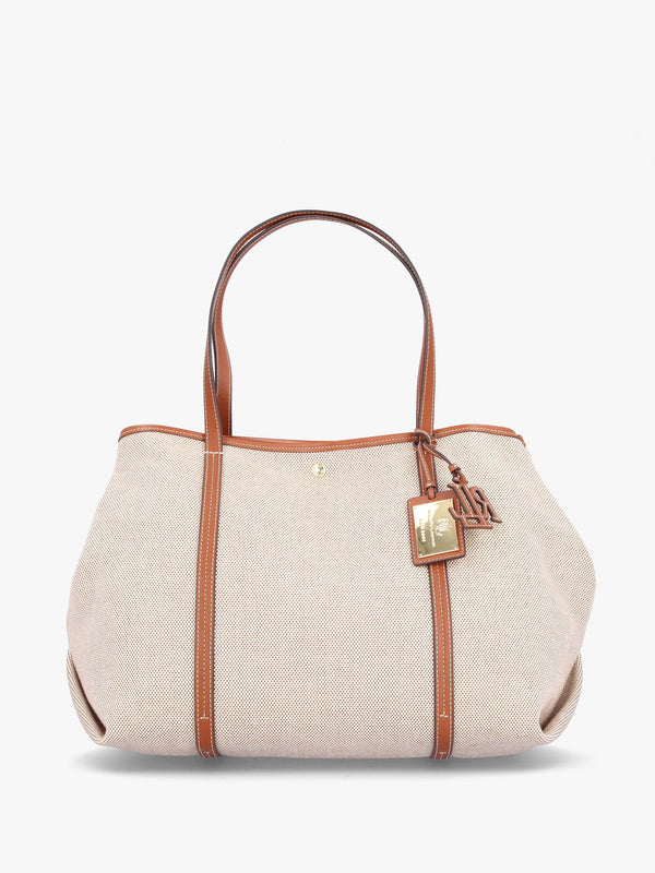 Large Emerie Tan Lauren Canvas & Leather Tote Bag