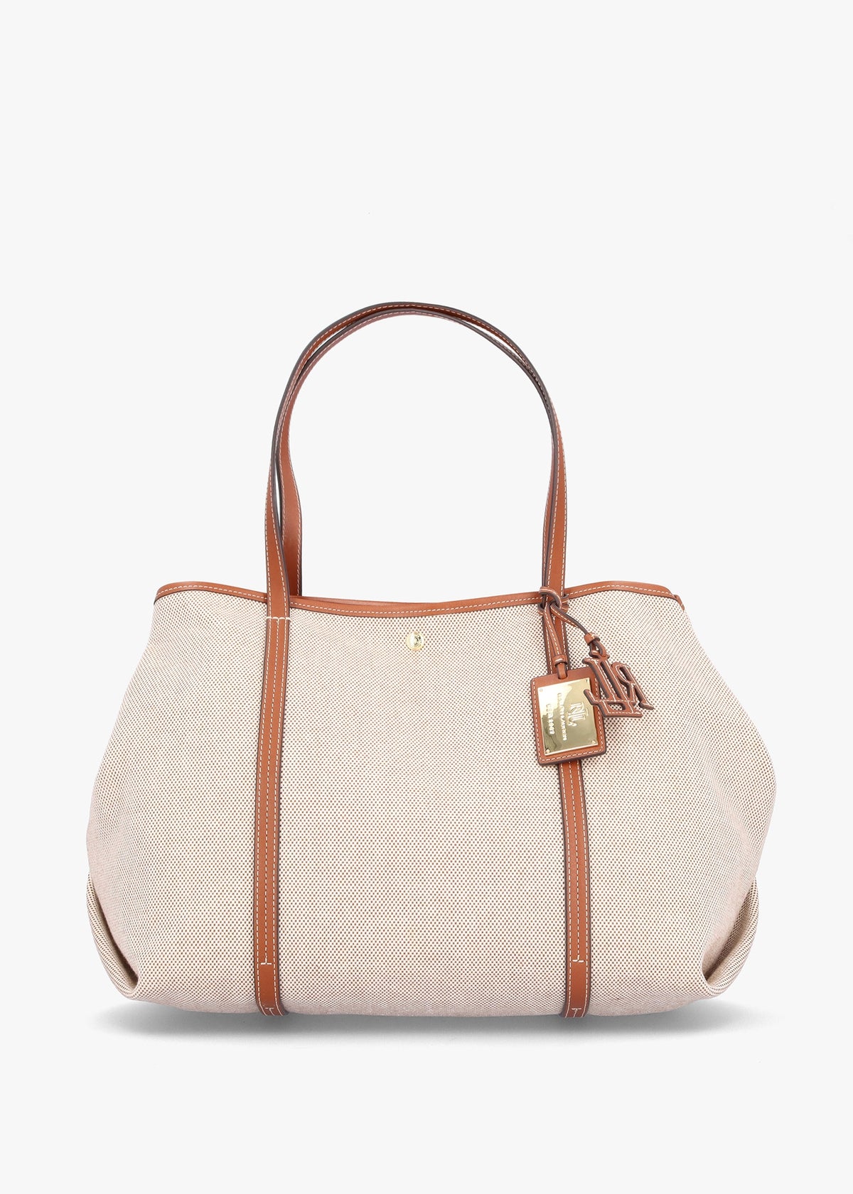 Large Emerie Tan Lauren Canvas & Leather Tote Bag