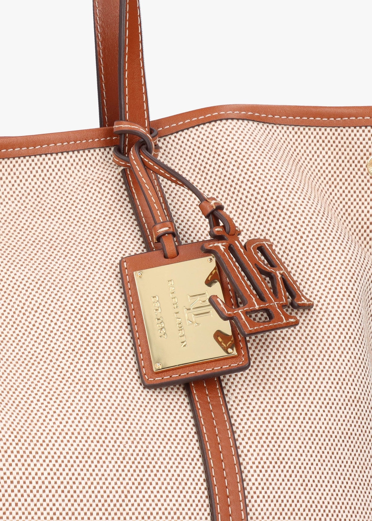 Large Emerie Tan Lauren Canvas & Leather Tote Bag