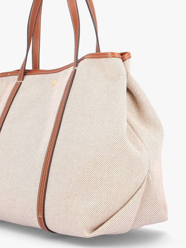 Large Emerie Tan Lauren Canvas & Leather Tote Bag