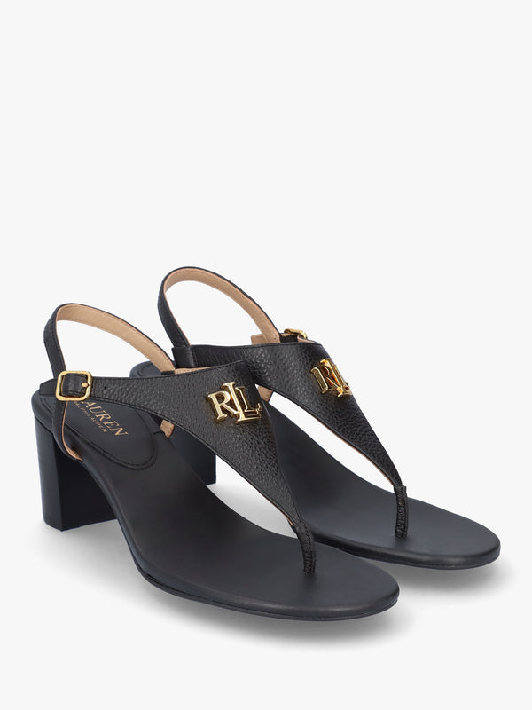 Westcott Black Leather Toe Post Heeled Sandals