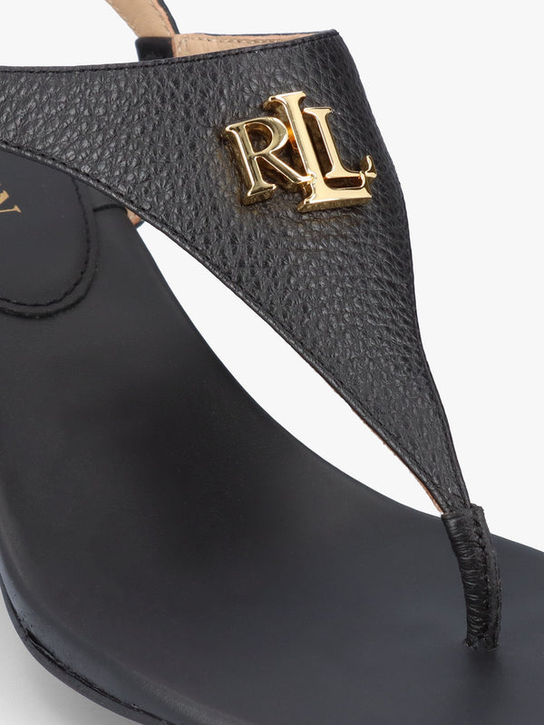 Westcott Black Leather Toe Post Heeled Sandals