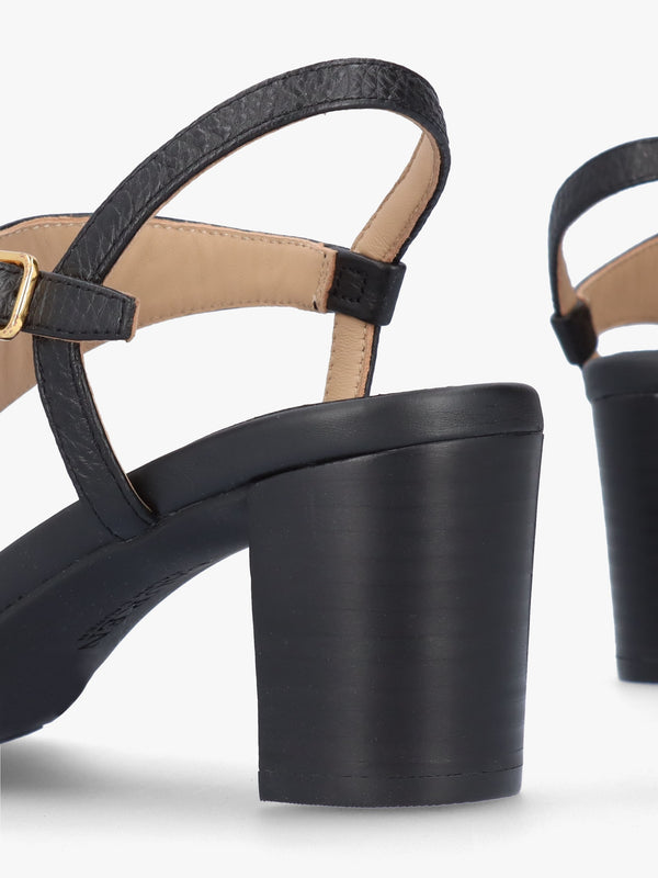 Westcott Black Leather Toe Post Heeled Sandals