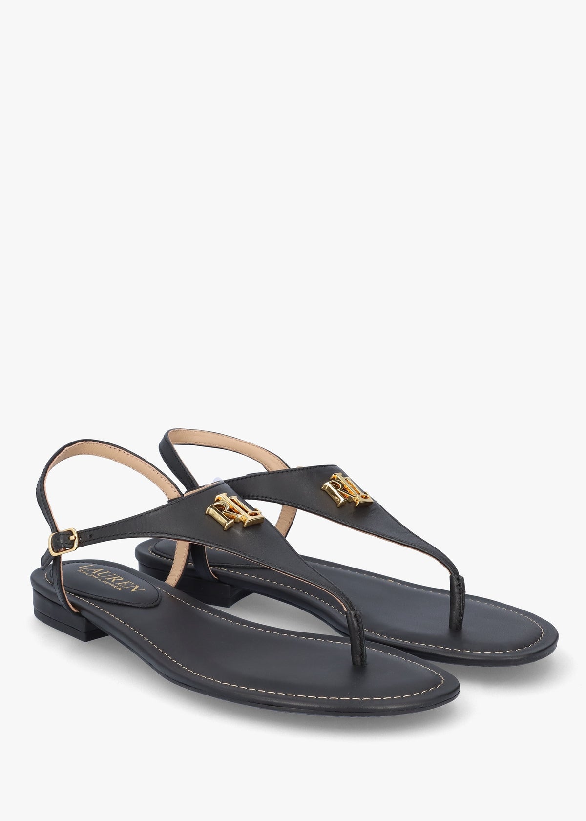 Ellington II Black Leather Toe Post Sandals
