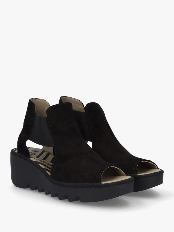 Biga Black Suede Wedge Sandals