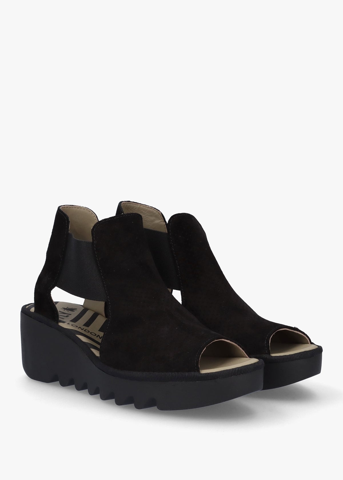 Biga Black Suede Wedge Sandals