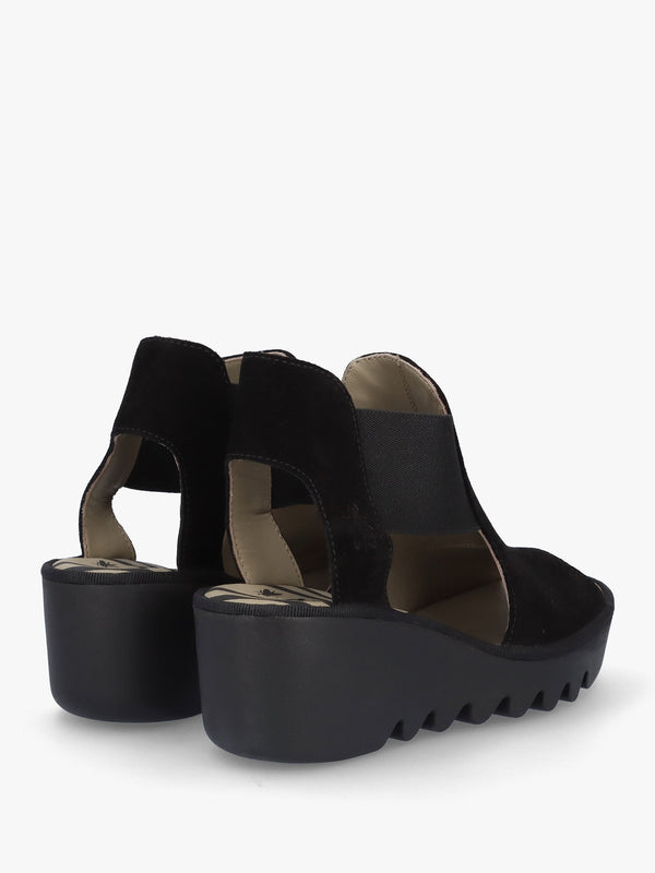Biga Black Suede Wedge Sandals