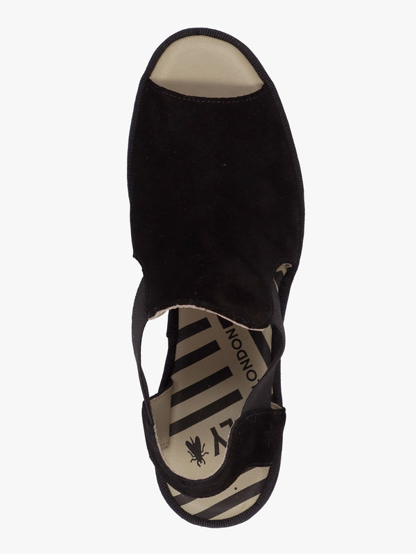 Biga Black Suede Wedge Sandals