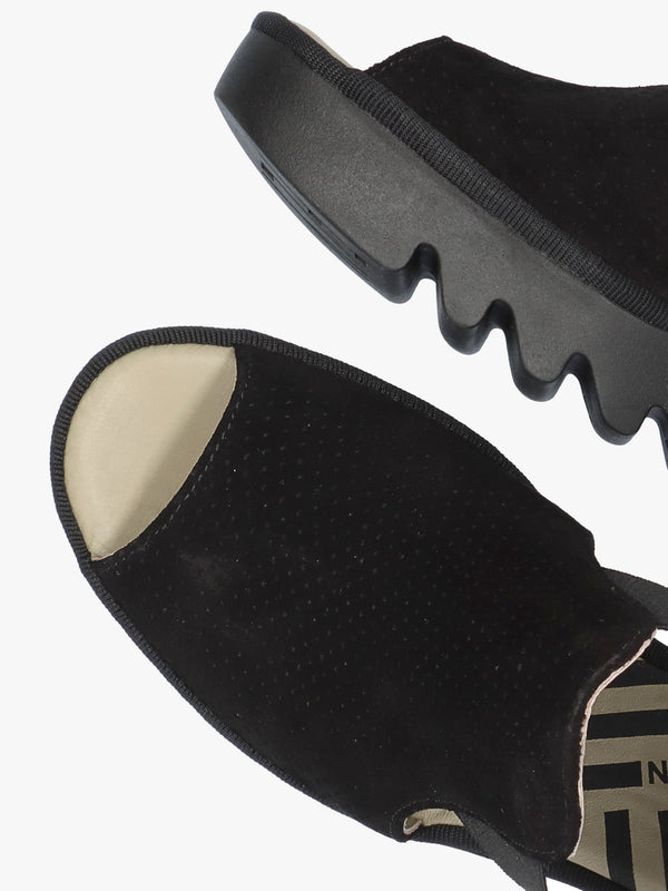 Biga Black Suede Wedge Sandals