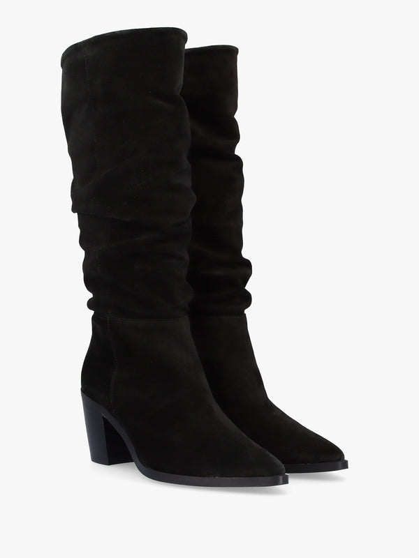 Arcola Black Suede Ruched Knee Boots
