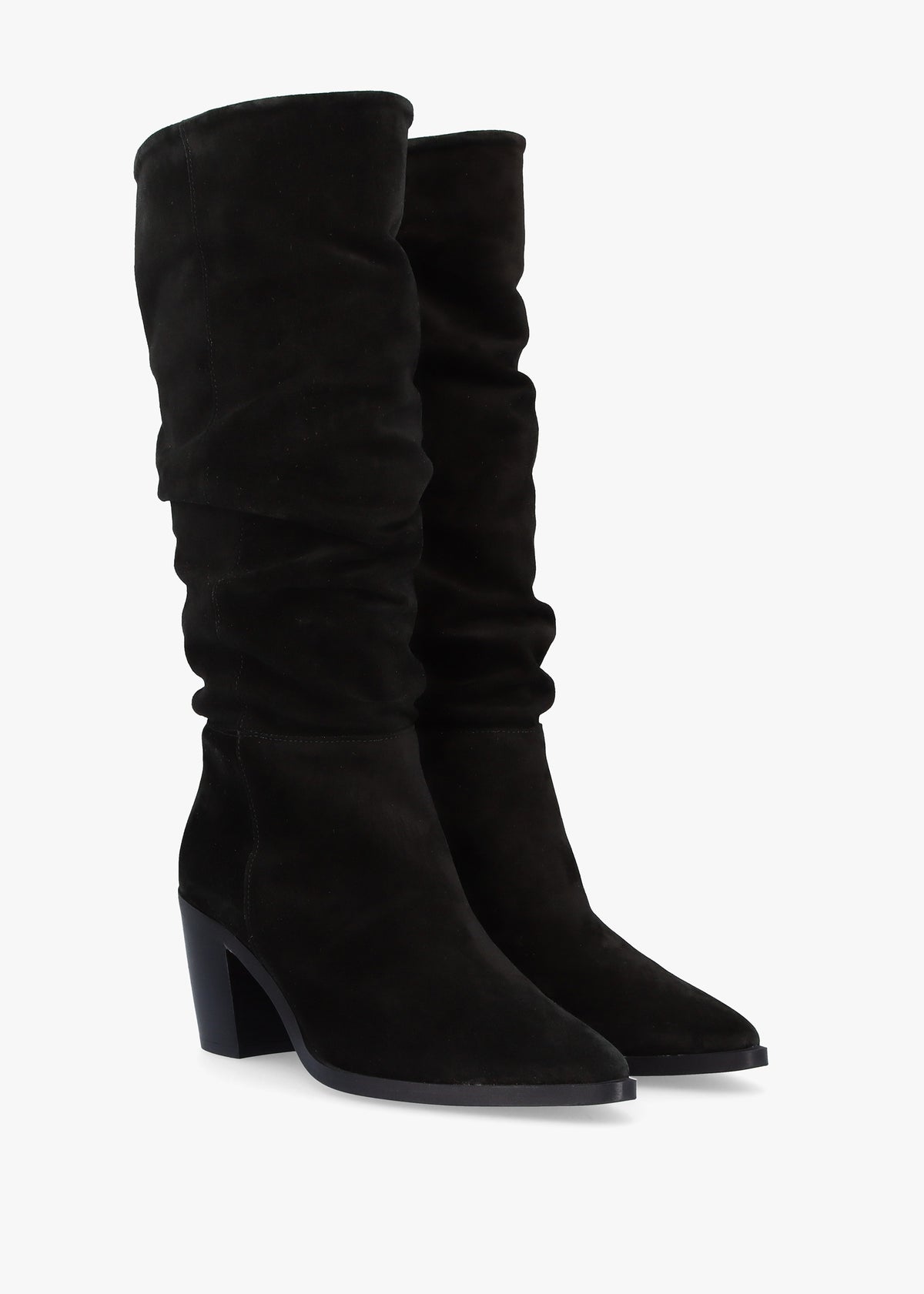 Arcola Black Suede Ruched Knee Boots